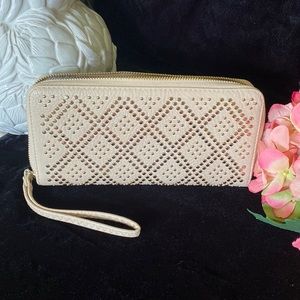 Leather-like Taupe Wristlet